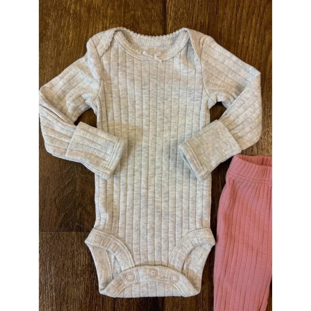 Carters‎ Baby Girl Preemie Pink Gray Ribbed Outfit Bodysuit Pants Solid Clothes